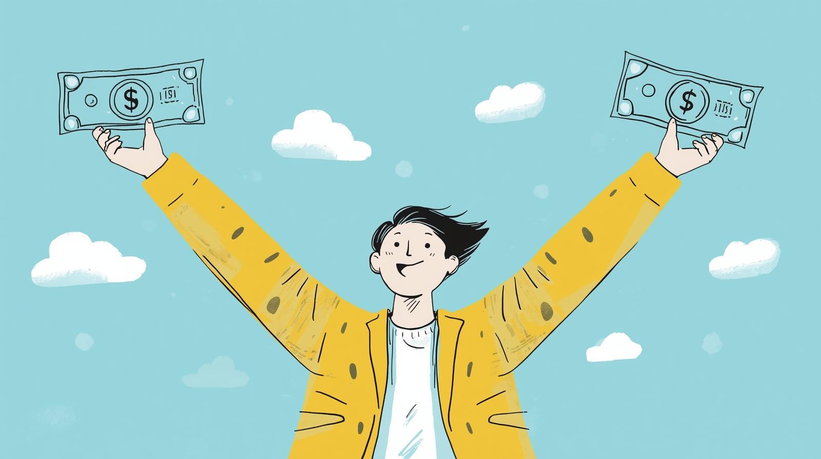 person paying back loan happy illustration usd manage merchant cash advance repayment 1