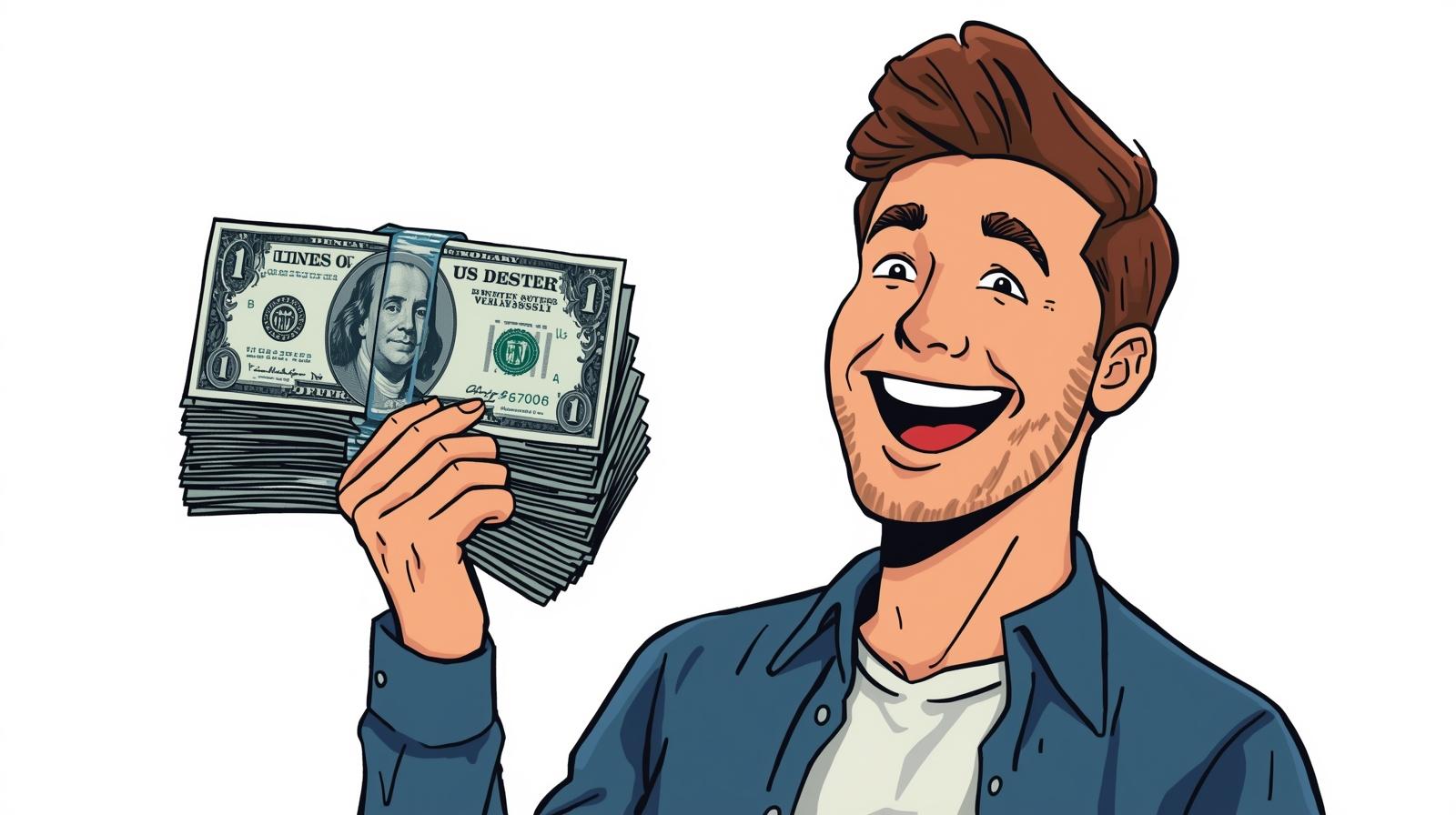 side hustle worker and usd cash happy illustration merchant cash advance funds to grow a side hustle 1